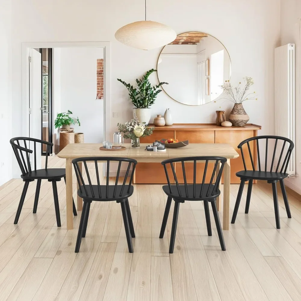 Dining Chairs Set of 4, Farmhouse Wood Dining Chairs with Semicircular Backrest, Spindle Dining Chair for Kitchen