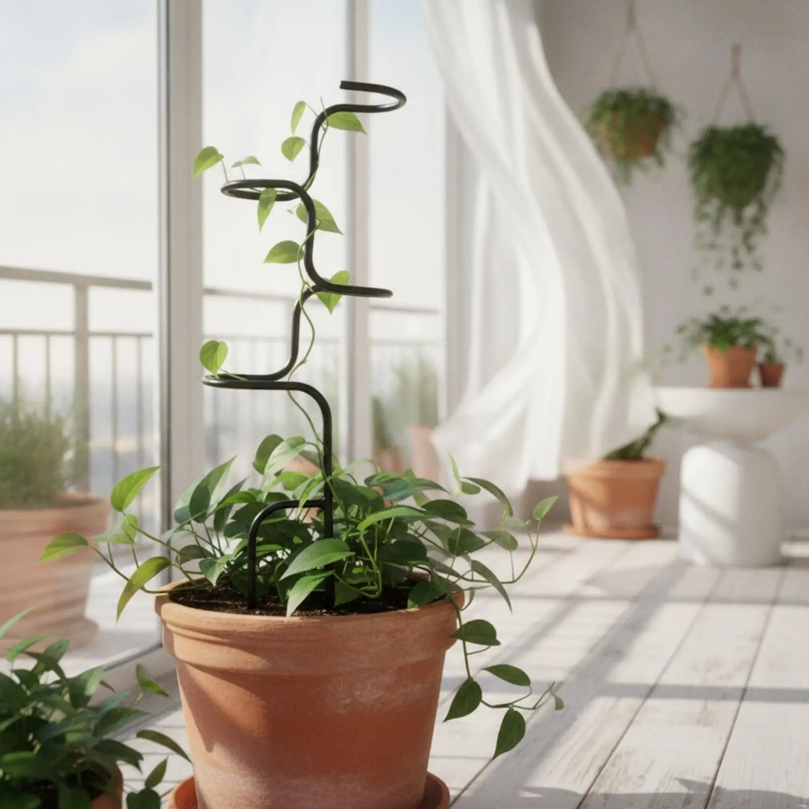 Metal Plant Support Stake for Garden Flowers Vines C Shape Wire Stick with Prongs for Potted Plants