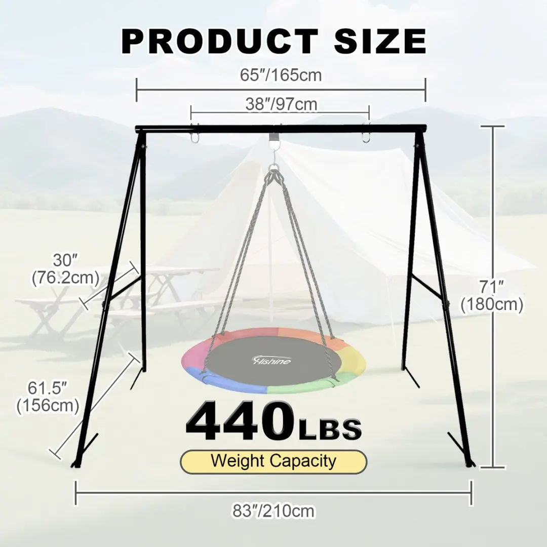 Suporte para Balanço de Varanda Externa, Estrutura de Balanço Reforçada, Estrutura Metálica Completa com 4 Estacas de Solo, Compatível com a Maioria dos Balanços