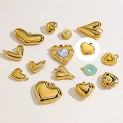 3PCS/LOT CARLIDANA Gold Tone Heart Love Charms, Stainless Steel Pendants for Women Men DIY Necklace Bracelet
