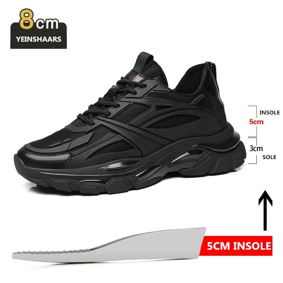 

Winter Chunky Heightening Sneakers Man Genuine Leather Mesh Elevator Shoes Warm Thick Sole Lift Men Shoes Increase Insole 6-8CM