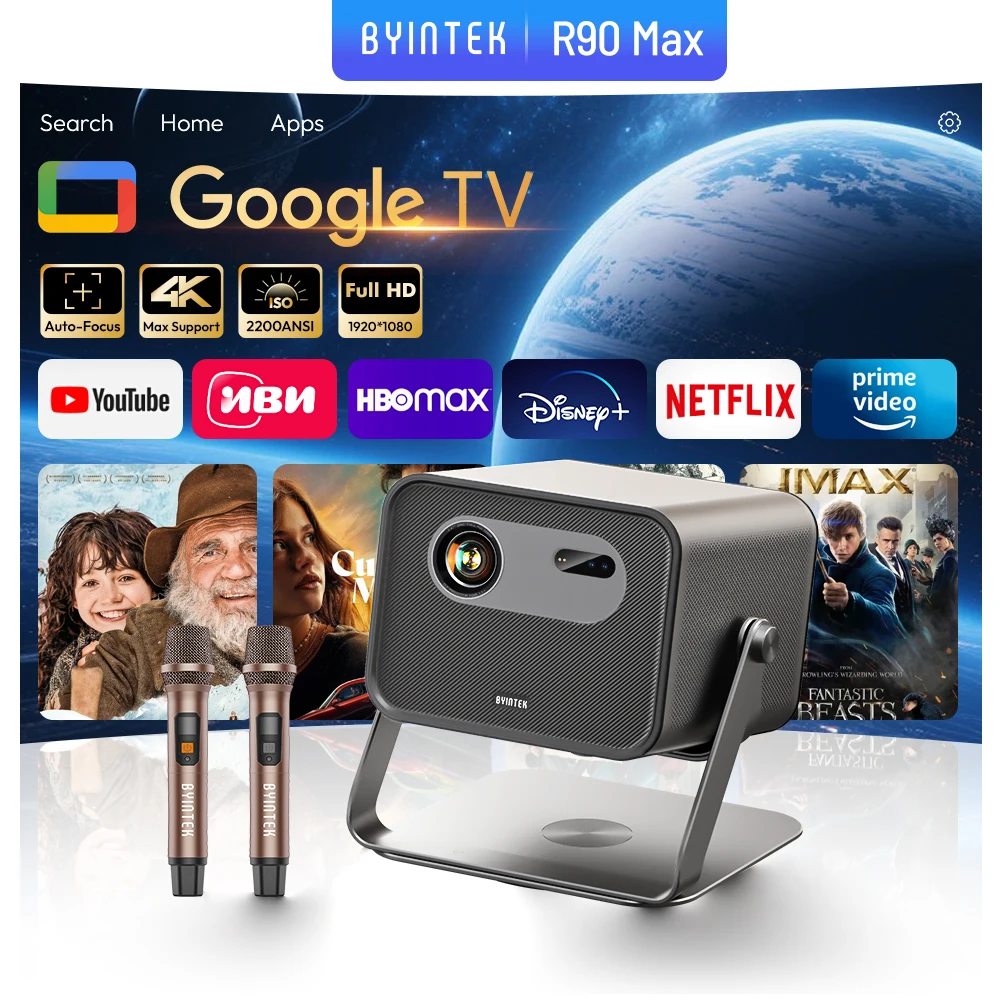 Byintek R90 Max 1080P Proyector 4K Full Hd Dlp 2200 Lúmenes Ansi Android Tv 13,0 3D 4K Compatible Proyector De Cine En Casa Inteligente — -43%, 837.07€ Coupon, from 1,109.61€ – 43% descuento – €1,109.61