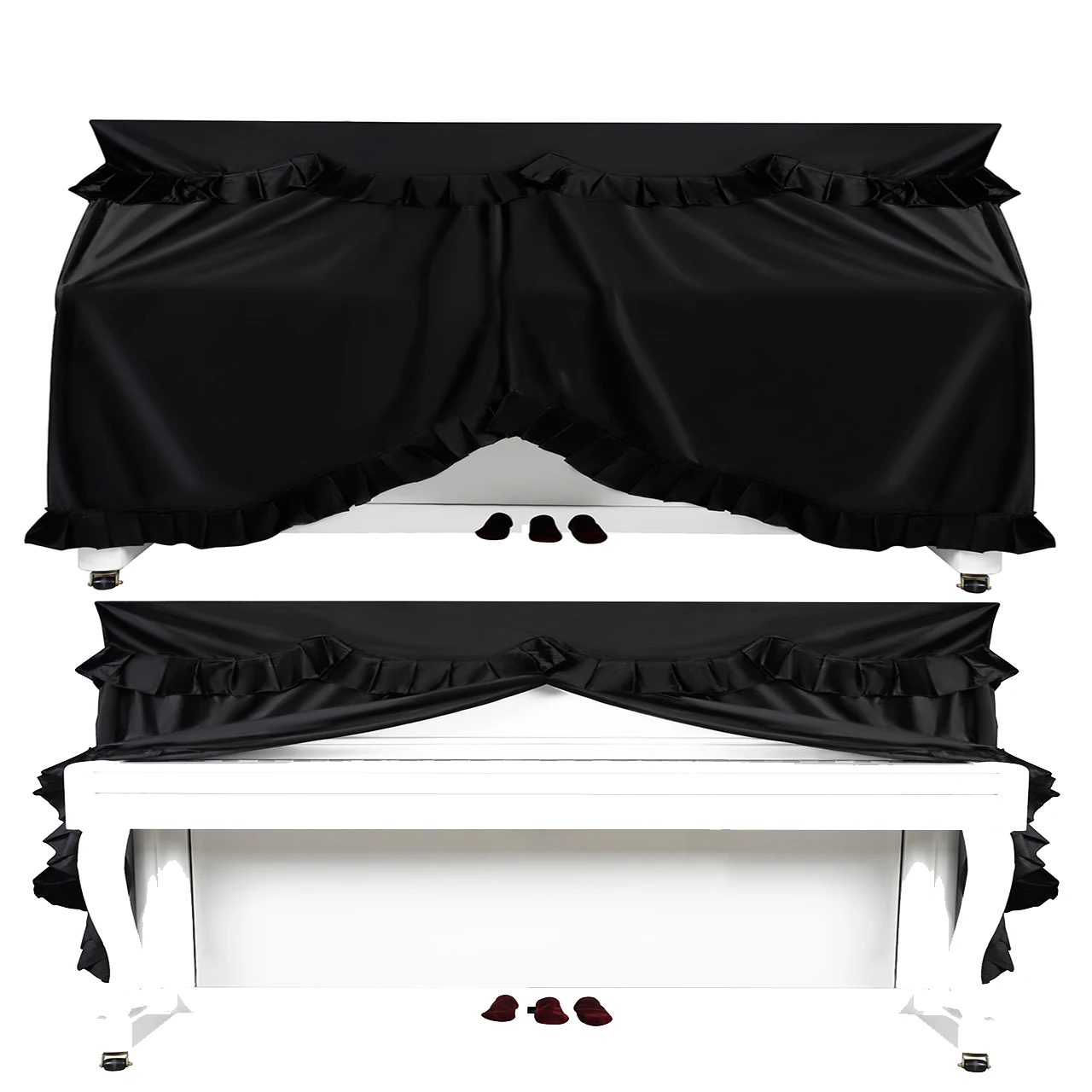 Upright Piano Dust Cover 88 Keys Black Velvet Full Cover Design Protective Cover with Non-woven Storage Bag for Indoor Piano
