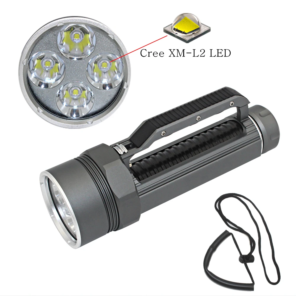 Diving Flashlight 4x  XM-L2 LED Flashlight Underwater Torch Waterproof Diver Light 4800 Lumens 26650 Lanterna