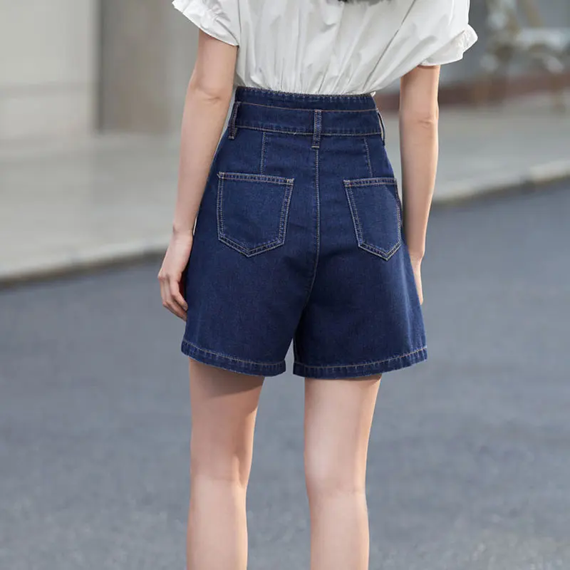 Classic High Waist Denim Shorts Women 2022 Summer Button Designed Short Baggy Jeans New Basic Outdoor Straight Vaqueros Cortos