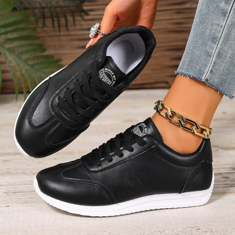 Large Size Women's Fall Hot Sale Of The Season Fashion Contrast Color Leather Surface AG Shoes Casual Sports Shoes with Lace Des