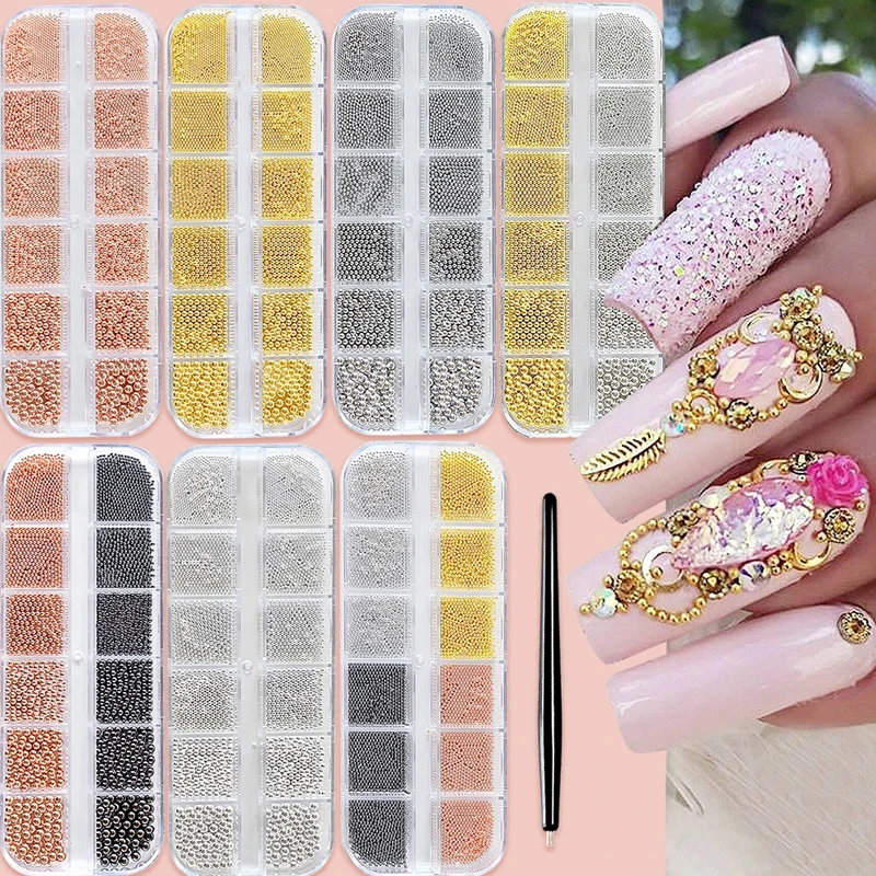 0.8-3.0mm Gold Silver White Nail Art Micro Metal Caviar Beads Manicure 3D Nail Art Rhinestones Decorations DIY Nail Art Supplies