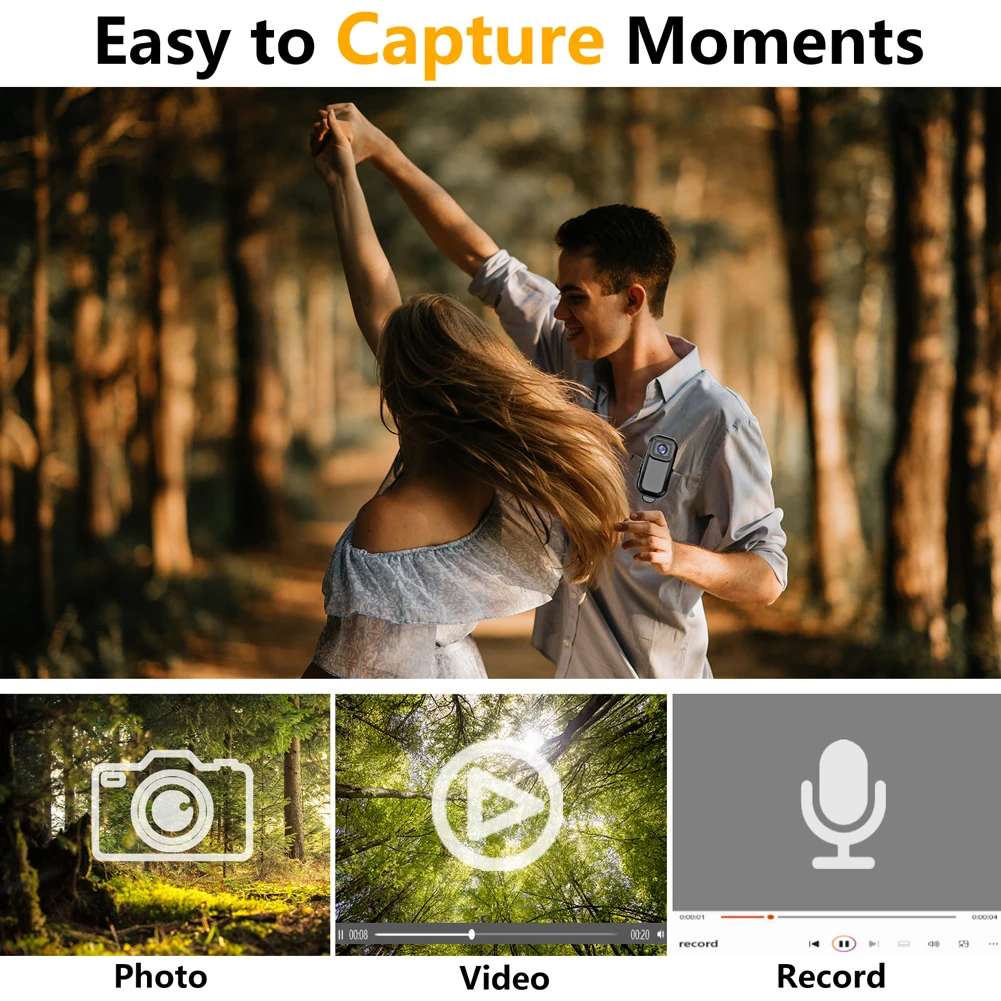 كاميرا صغيرة HD 1080P مع مشبك خلفي للشاشة كاميرا يمكن حملها بالجسم تسجيل دائري مسجل ركوب الدراجات المحمول بزاوية واسعة 140 درجة