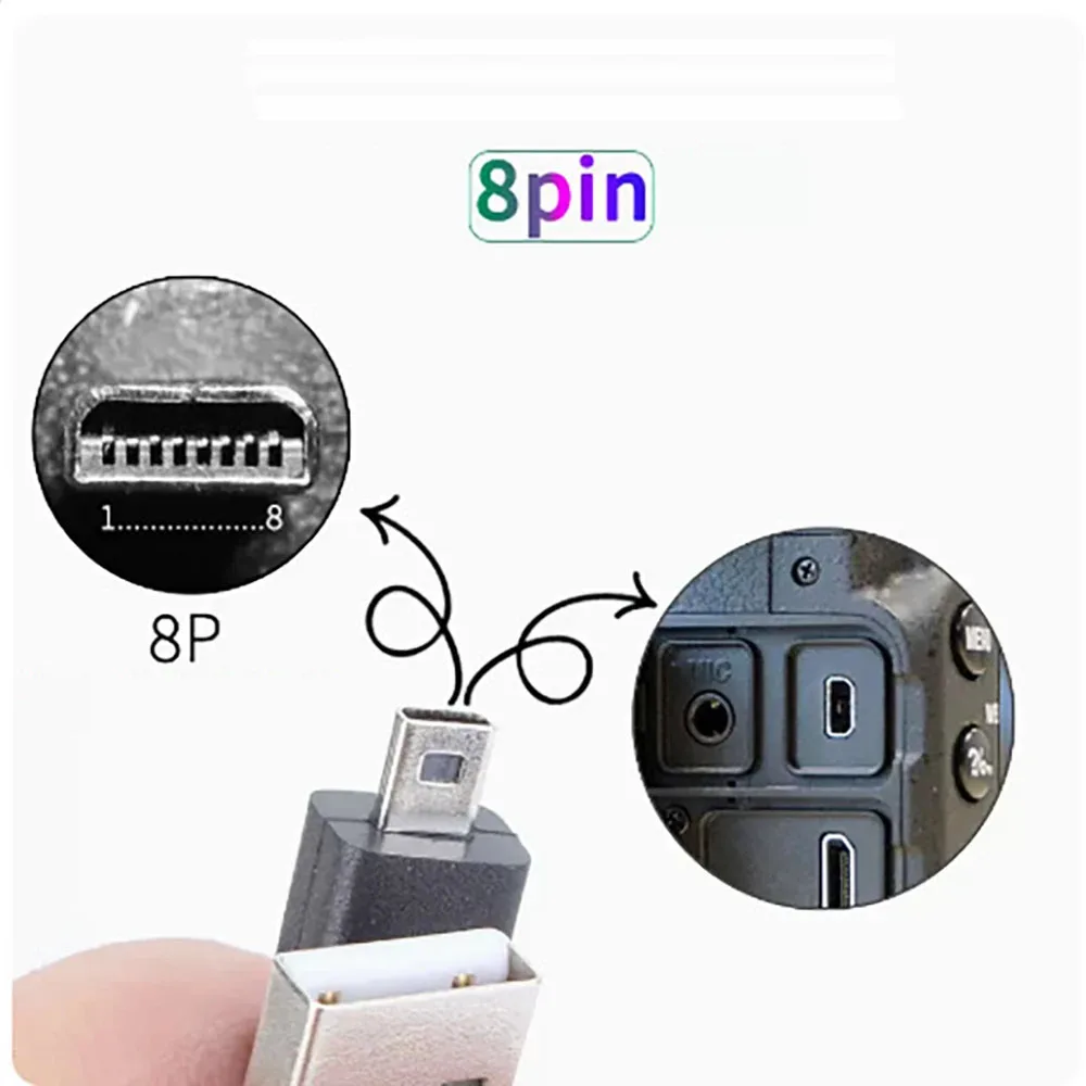 USB to Mini 8pin Digital Camera Cable for Nikon Olympus Sony Casio Sanyo Fuji Panasonic Mobile Phone Core 8Pin USB Data Cable