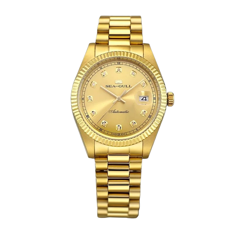 

Seagull Luxury 18k Gold Logo Diamond Hour 39mm Dial 3 Hands Mechanical Men's Automatic Watch 510.85.7055V