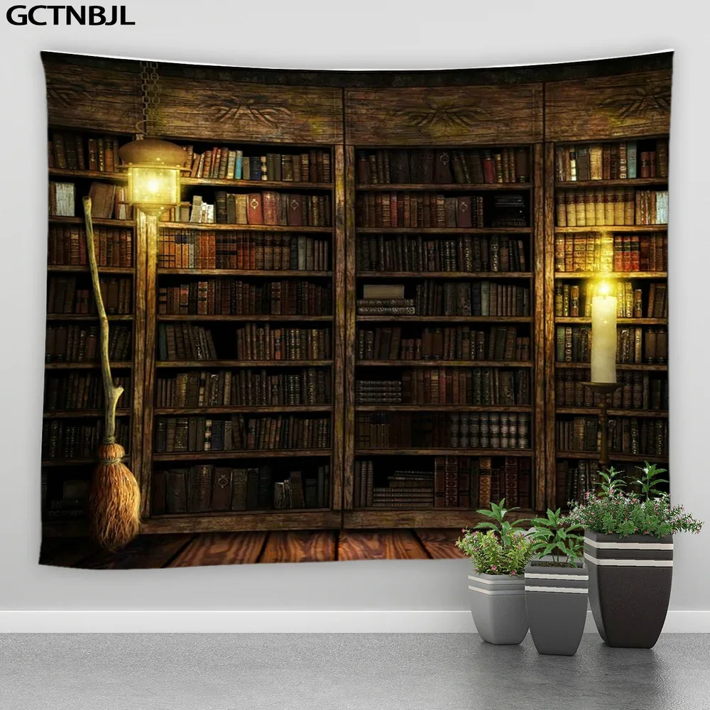 European Vintage Library Bookshelf Psychedelic Wall Hanging Tapestry Mandala Witchcraft Tapiz Hippie Boho Home Decor Art Blanket