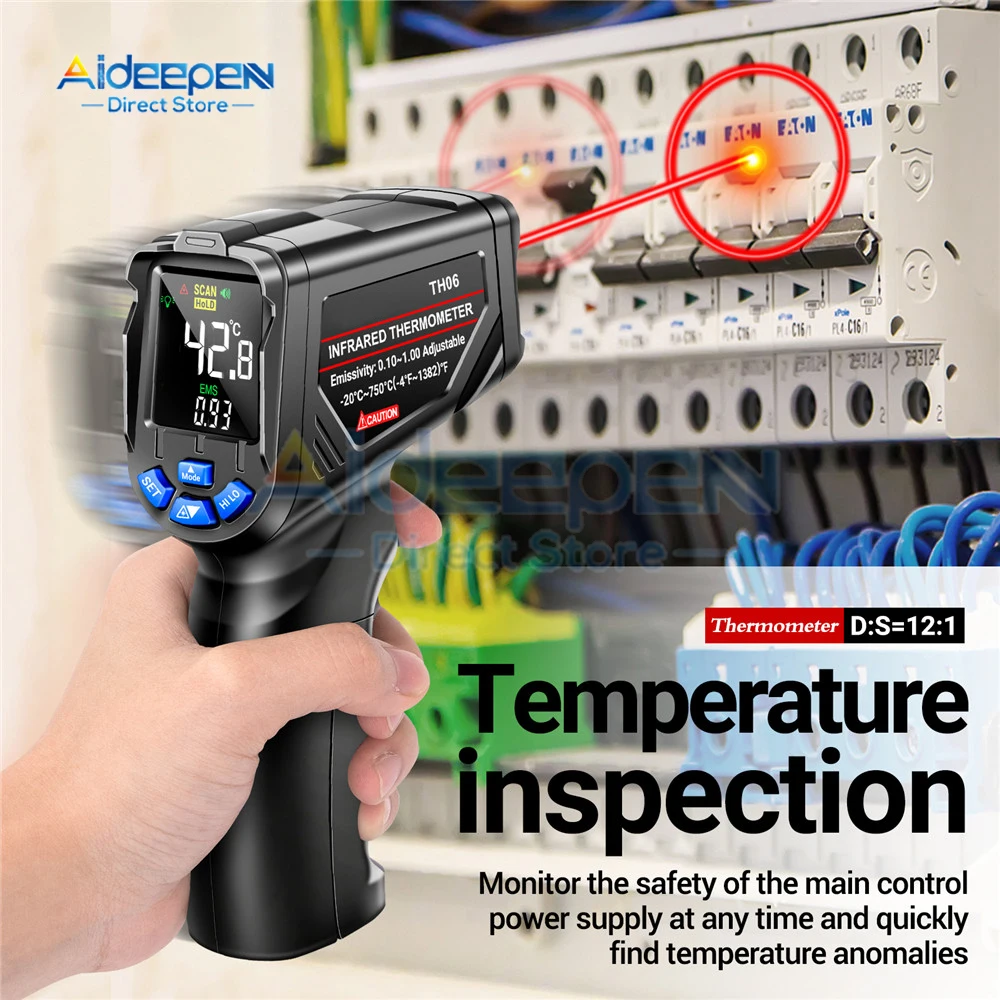 TH06 Cyfrowy termometr na podczerwień -20~750℃ Laserowy termometro Pirometr Pistolet Bezdotykowy laserowy miernik temperatury Narzędzia