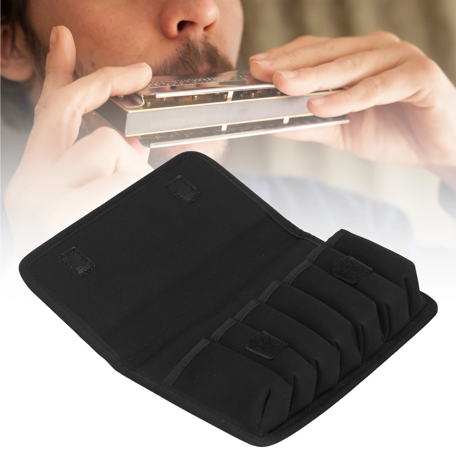 Custodia per armoniche a 10 fori Custodia per armonica portatile in tessuto antiurto Eva nero da 7 supporti Custodia per armonica portatile da 1 pezzo con slot interno