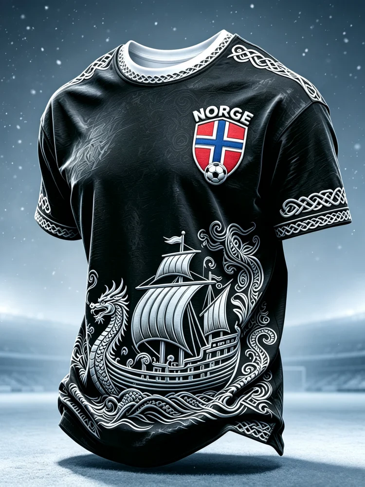 Summer Norge Norway Football Jersey Sports Norwegian Flag Mountain 3D Print Short Sleeve T-shirt Fan Casual Top Family Kids Tees