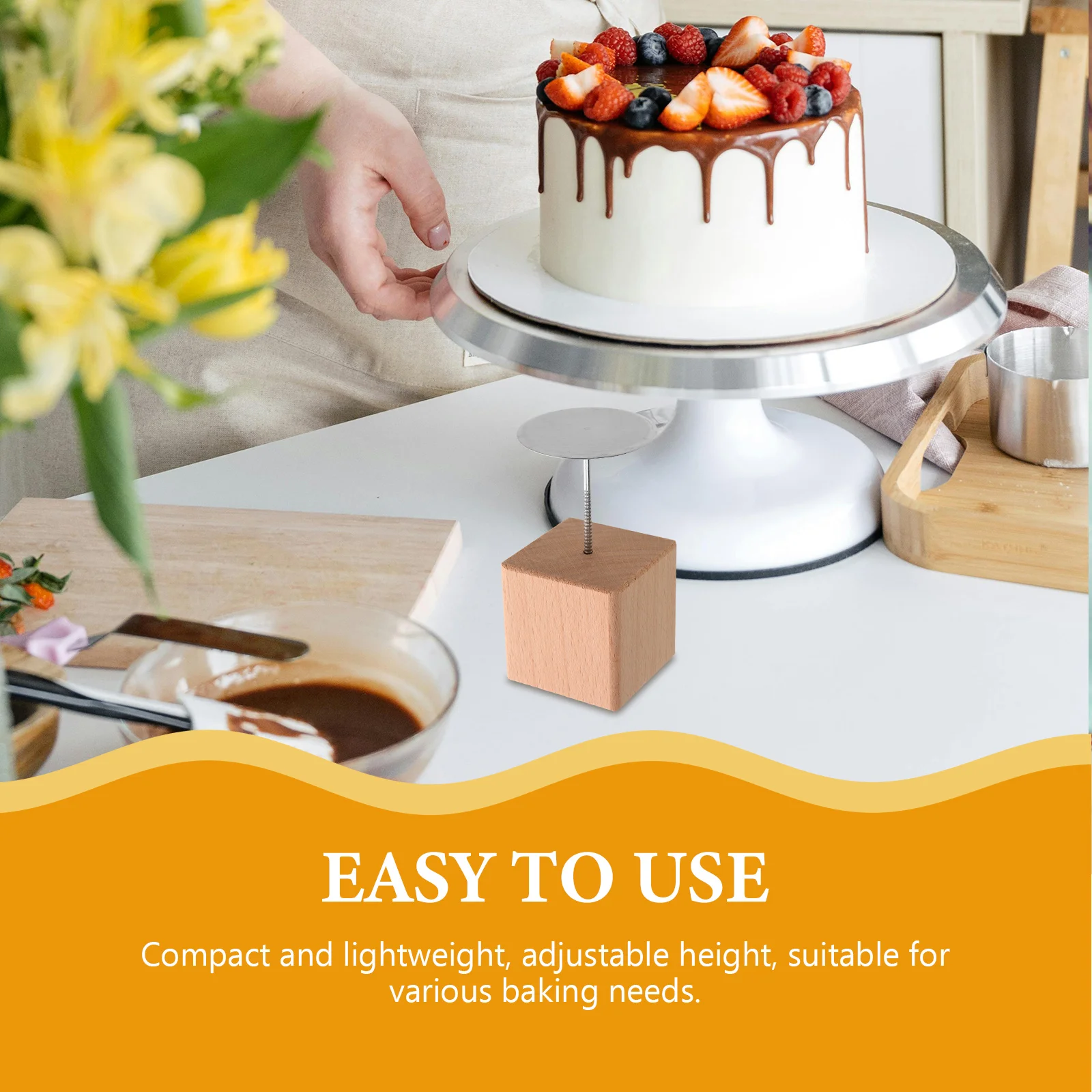 

1 Set Wooden Flower Nail Holder Tool Natural Wood Stainless Steel Polished Cake Decorating Display Stand For Mounting