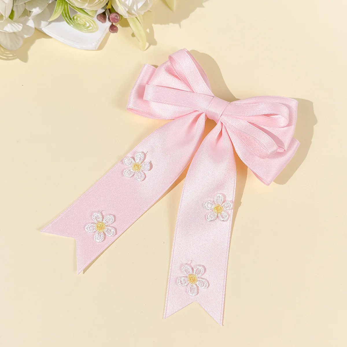 30pc Daisy Floral Long Tassel Bow Hair Clips Solid Color Ribbon Side Barrettes Bulk Pack Hair Accessories for Girls & Women