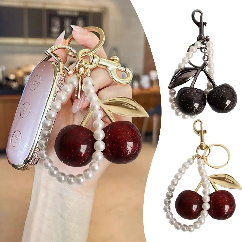 أزياء أسود / أحمر اللون الكرز المفاتيح تألق الراتنج شنقا مفتاح سلسلة قلادة المفاتيح #1