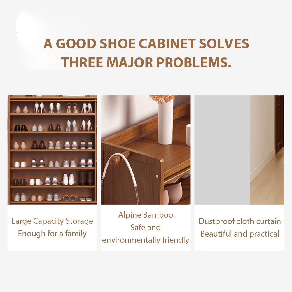 

6-уровневый простой шкаф для обуви с белой марлевой занавеской, деревянные многослойные полки для обуви для прихожей, гостиной, прихожей, дверного проема