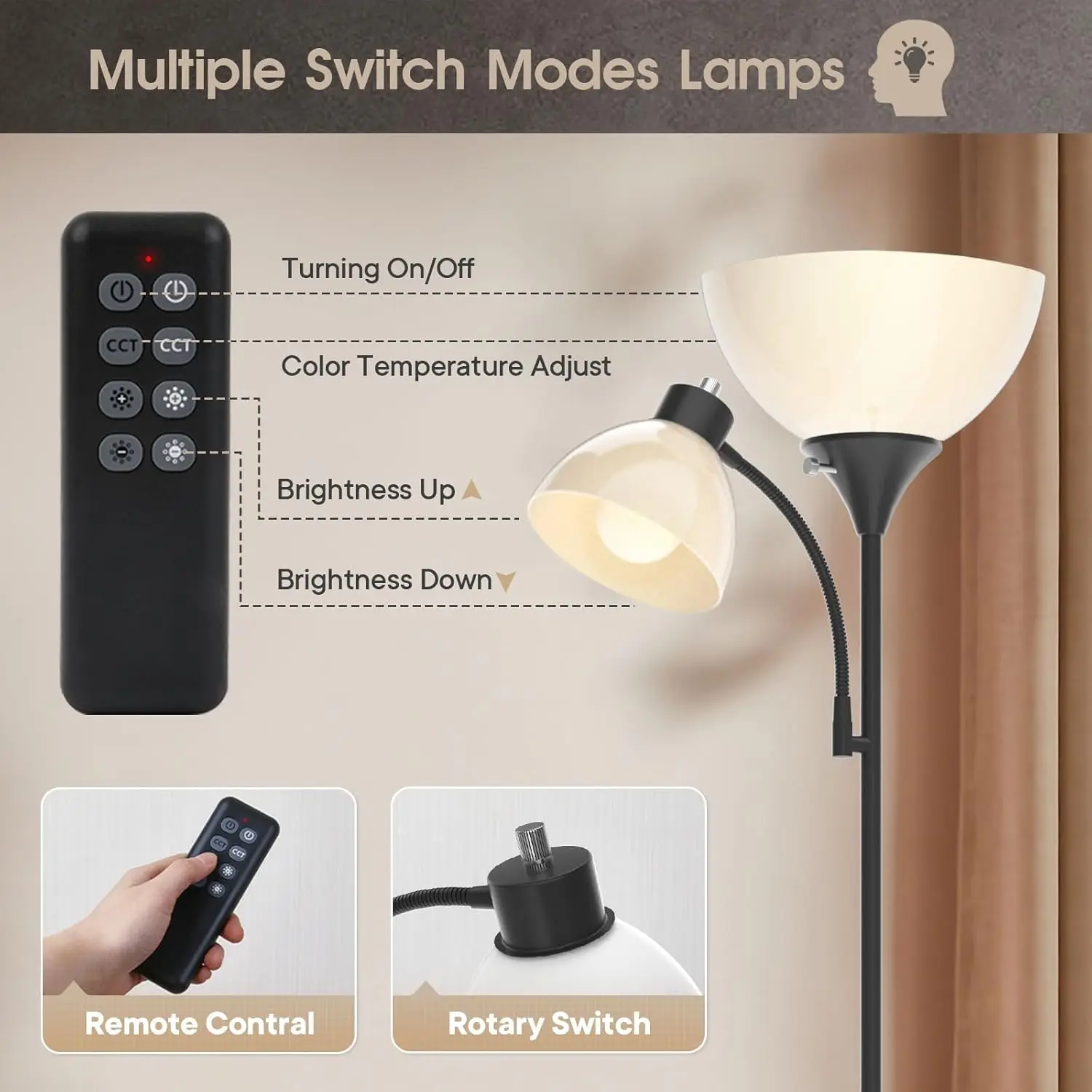 Smart LED Floor Lamp with Remote, 2100LM Brightness, 4 Color Temperatures Adjustable for Living Room Bedroom