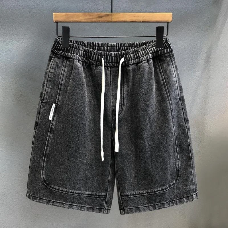 

Large Size American Retro Waed Denim orts Men's Loose Elastic Waist Straight Leg Five-Quarter Pants Summer Casual Jeans