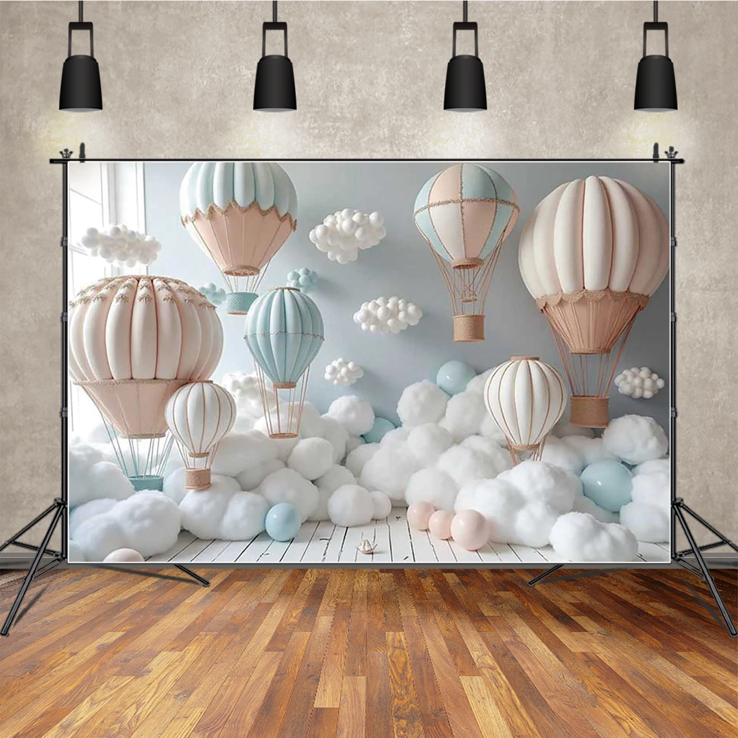 

MOON.QG Baby Shower Birthday Photography Background Hot Air Balloon White Cloud Photozone Backdrop Children Studio Accessories