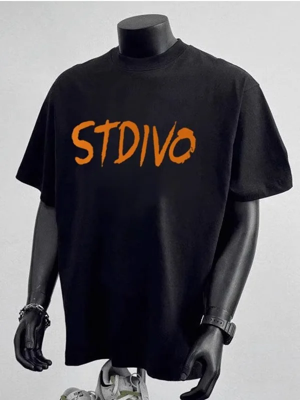 

Heavyweight Pure Cotton Large Size American Creative Letter High End ort Sve Men's Summer round Ne Loose f Sve T...