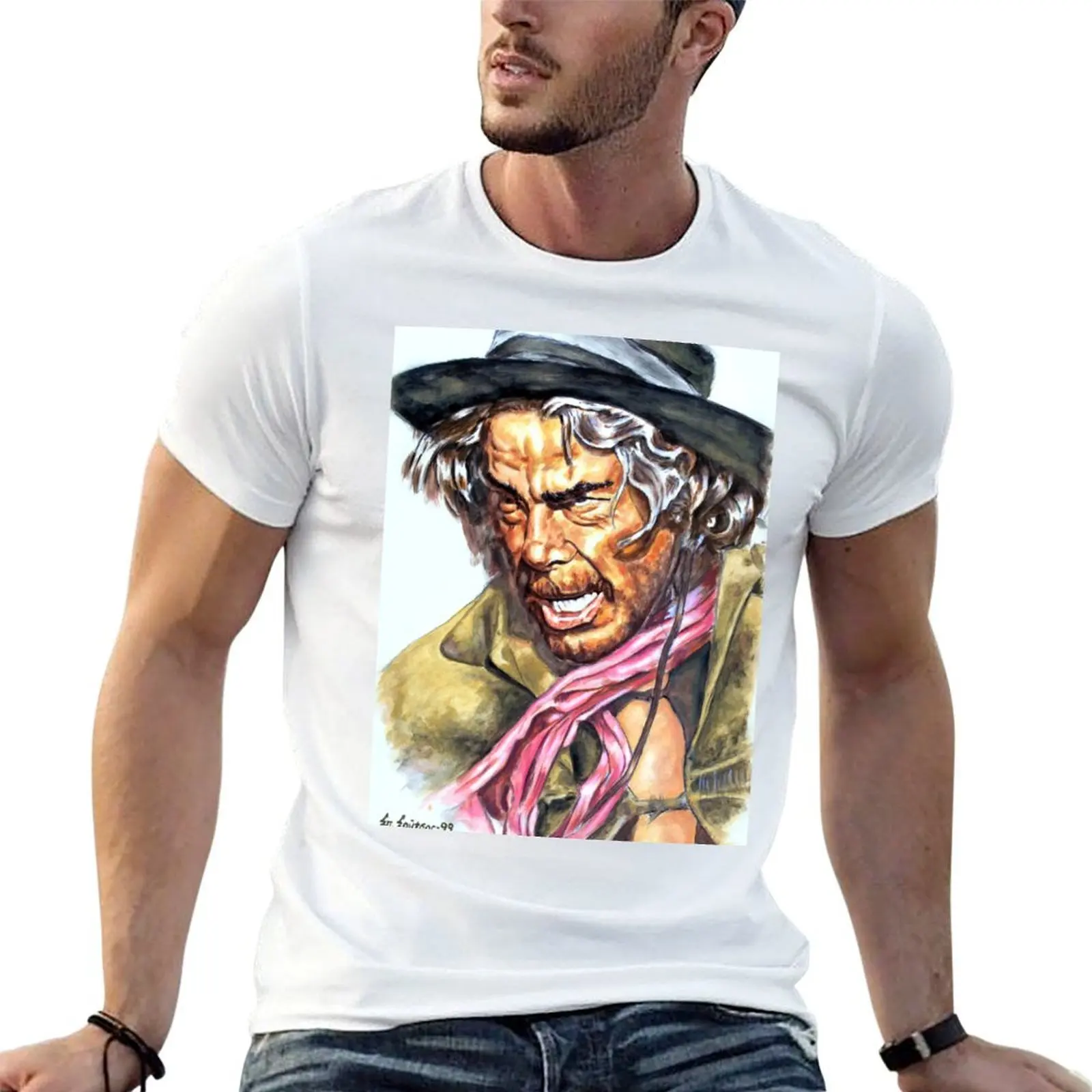 Lee Marvin Cat Ballou painting movie poster T-Shirt plus sizes blue archive clothes for men