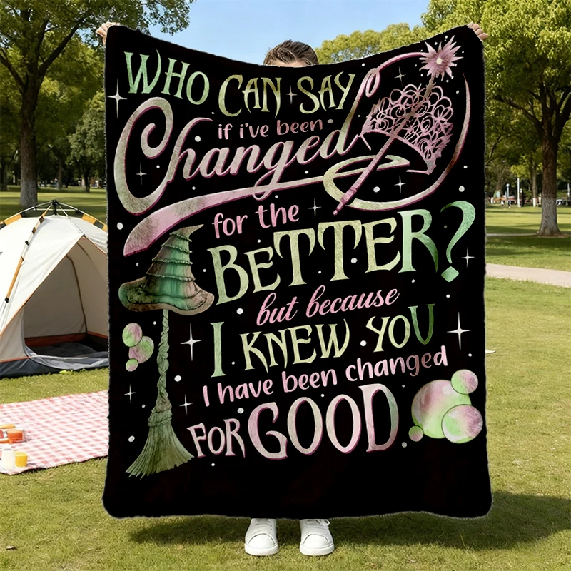 Wicked I've Been Changed For Good 2-Sided Flannel Blanket, Defy Gravity Broomstick Flannel Throw