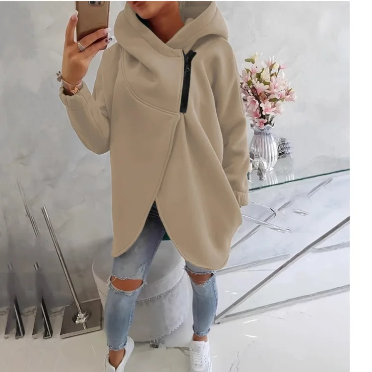 Vrouwen Dikke Jassen Capuchon Lange Mouw Rits Sweatshirt Vest Onregelmatige Warme Casual Solid Hoodies Sweatshirts Winter 2025