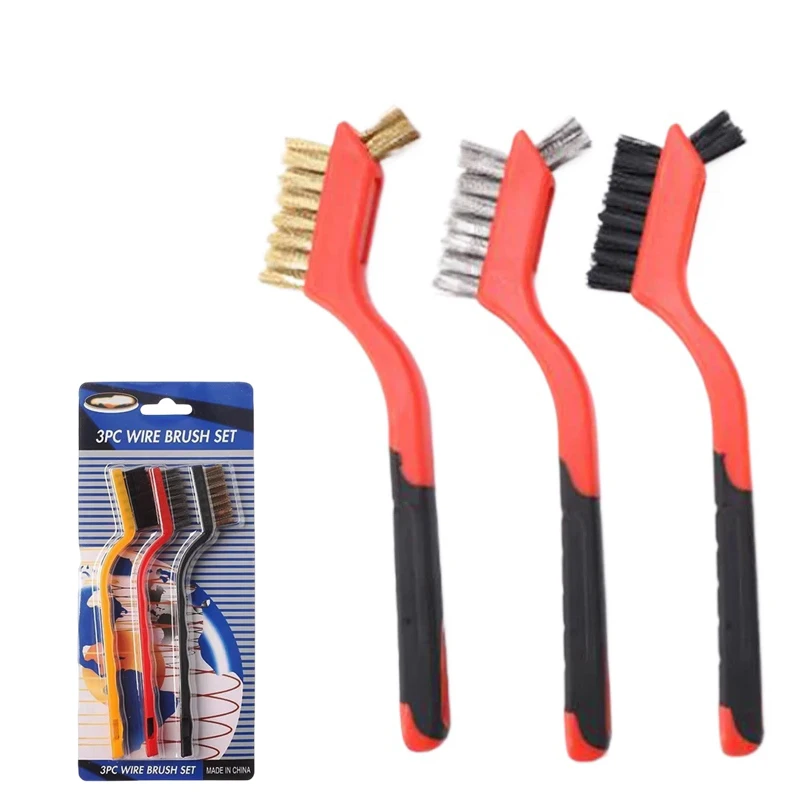Stainless Steel Brush Brass Cleaning Brush Polishing Rust Remover Metal Wire Burring Cleaning Tool Family 1/3-piece set 7 inches