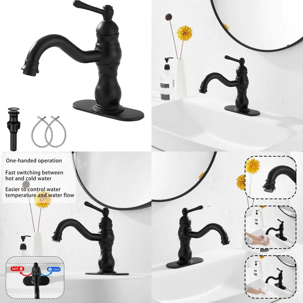 

Single Handle Matte Black 360° Swivel Vanity Faucet with Pop-Up Drain and Overflow for Bathroom Sink