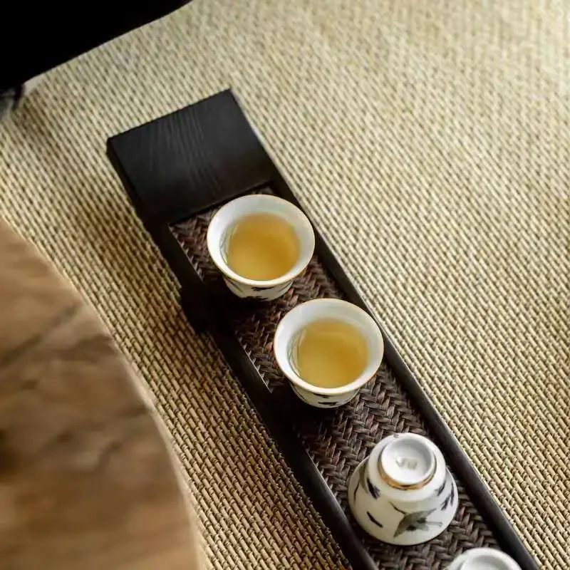 Paulownia Cup Holder Bamboo Teacup Mat Hand-Woven Tea Cup Tray Retro High Leg Tea Table Tea Table Kung Fu Tea Set Wood Tray