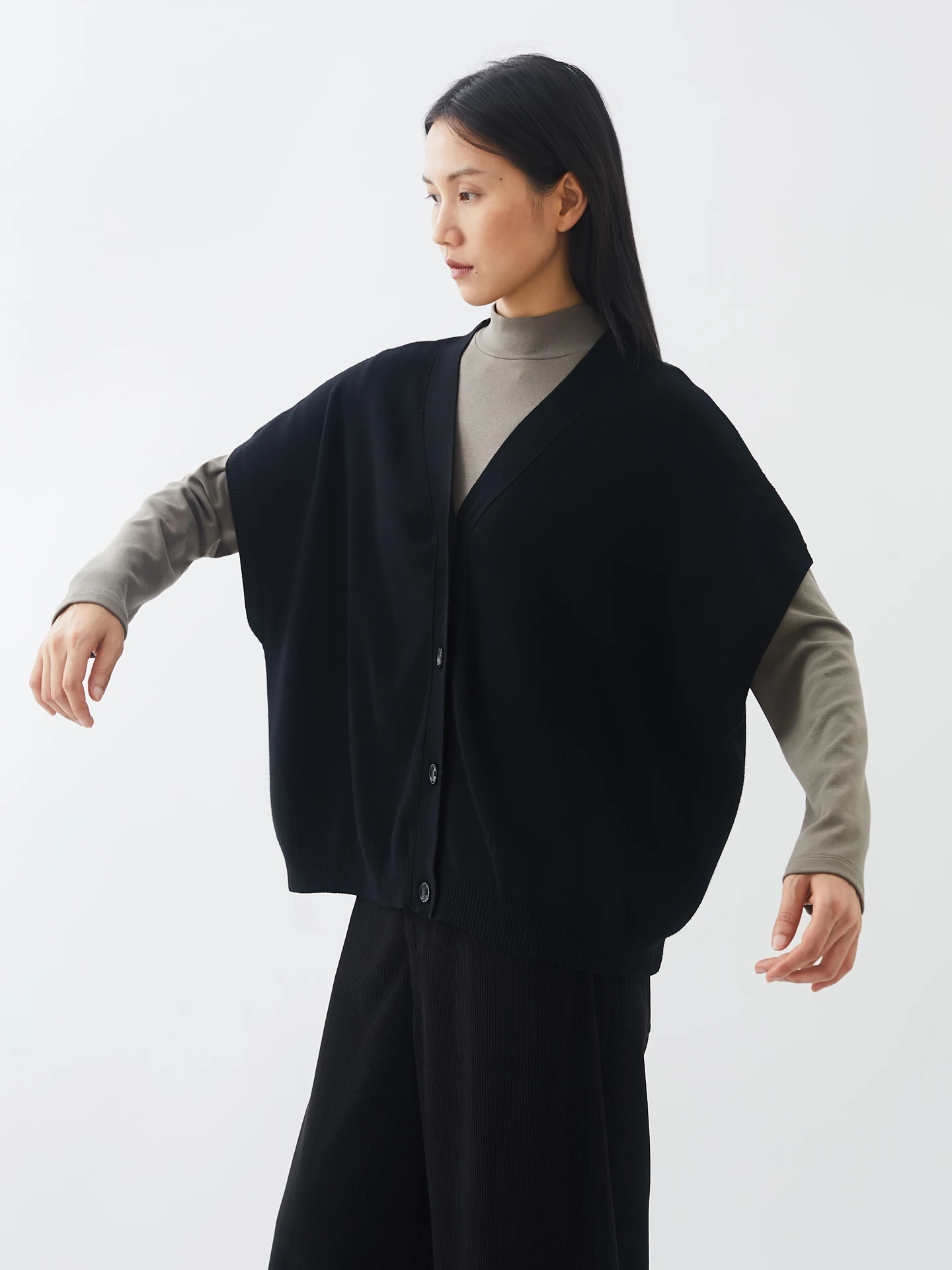 

Retro Sle Women's Woolen Knitted Vest Loose Svel Open Cardigan Bla Fi Spring Autumn Season Versatile Outerwear