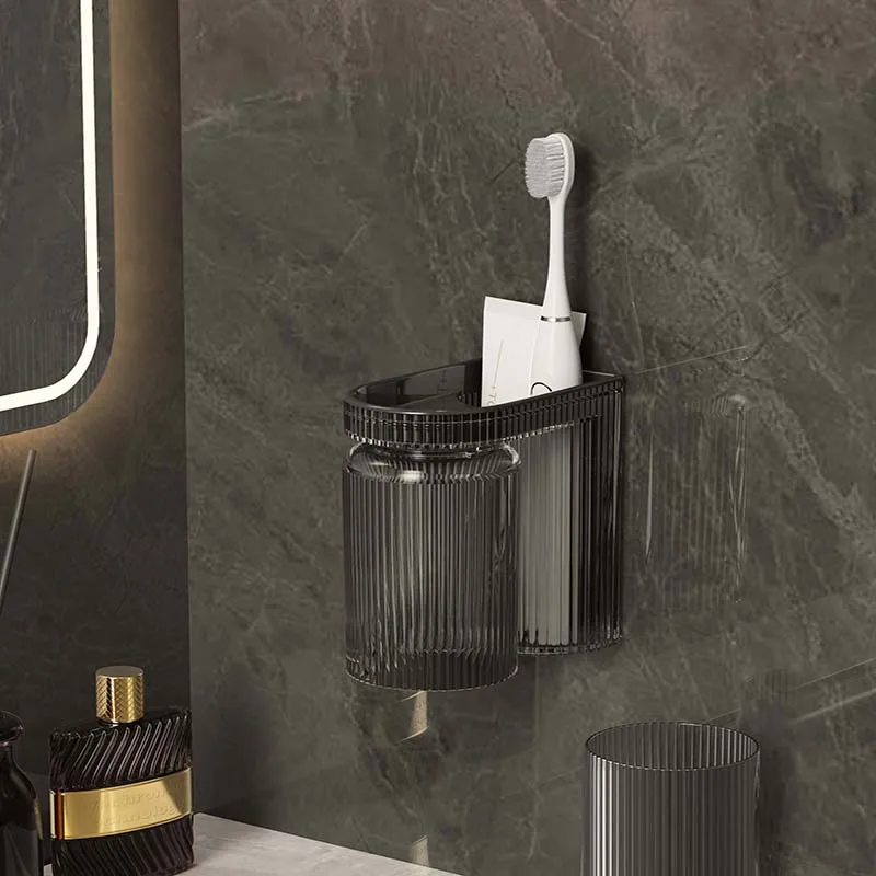 Magnetic Mouthwash Cup Set with Toothbrush Holder and Toothpaste Dispenser, Wall-Mounted Design for Bathroom