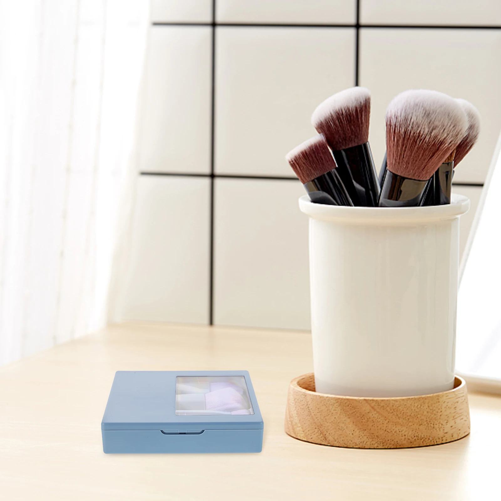 1 set mini set di pennelli per trucco da viaggio custodia compatta con specchio per applicazione di fard in polvere per occhi viso strumenti di bellezza portatili per le donne