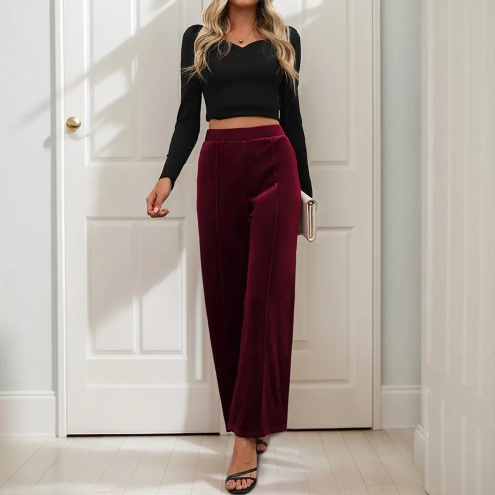 Women's Clothing Casual Retro Solid Color Wide Leg Pants All-match Loose Simple Style Comfortable Temperament Fashion Keep Warm