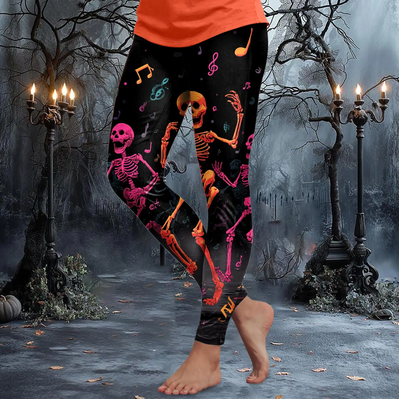Yogabroek voor dames met Halloween-thema, 3D-schedelpompoenprint, mode-legging, buitenstraat, hiphop, festivalfeest, dameskleding