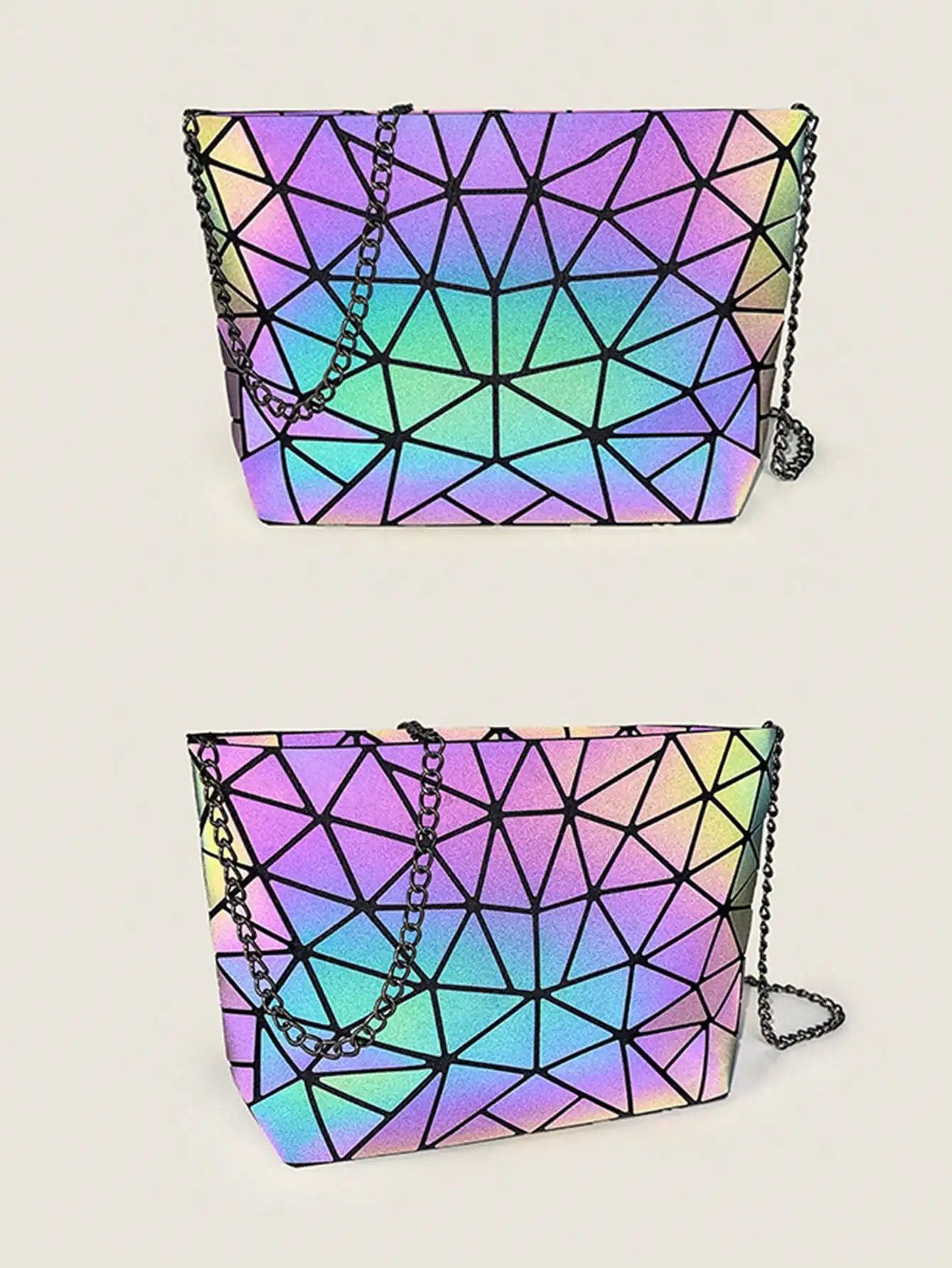 Leuchtende Kette Umhängetasche Set Mode Holographische Geometrische Falten Geldbörse Frauen Schulter Tasche 2 stücke – Detail 2