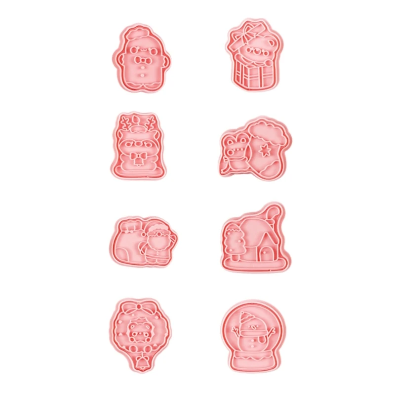 Set of 8 Convenient Silicone Christmas Cookie Molds for Baking and Freezing