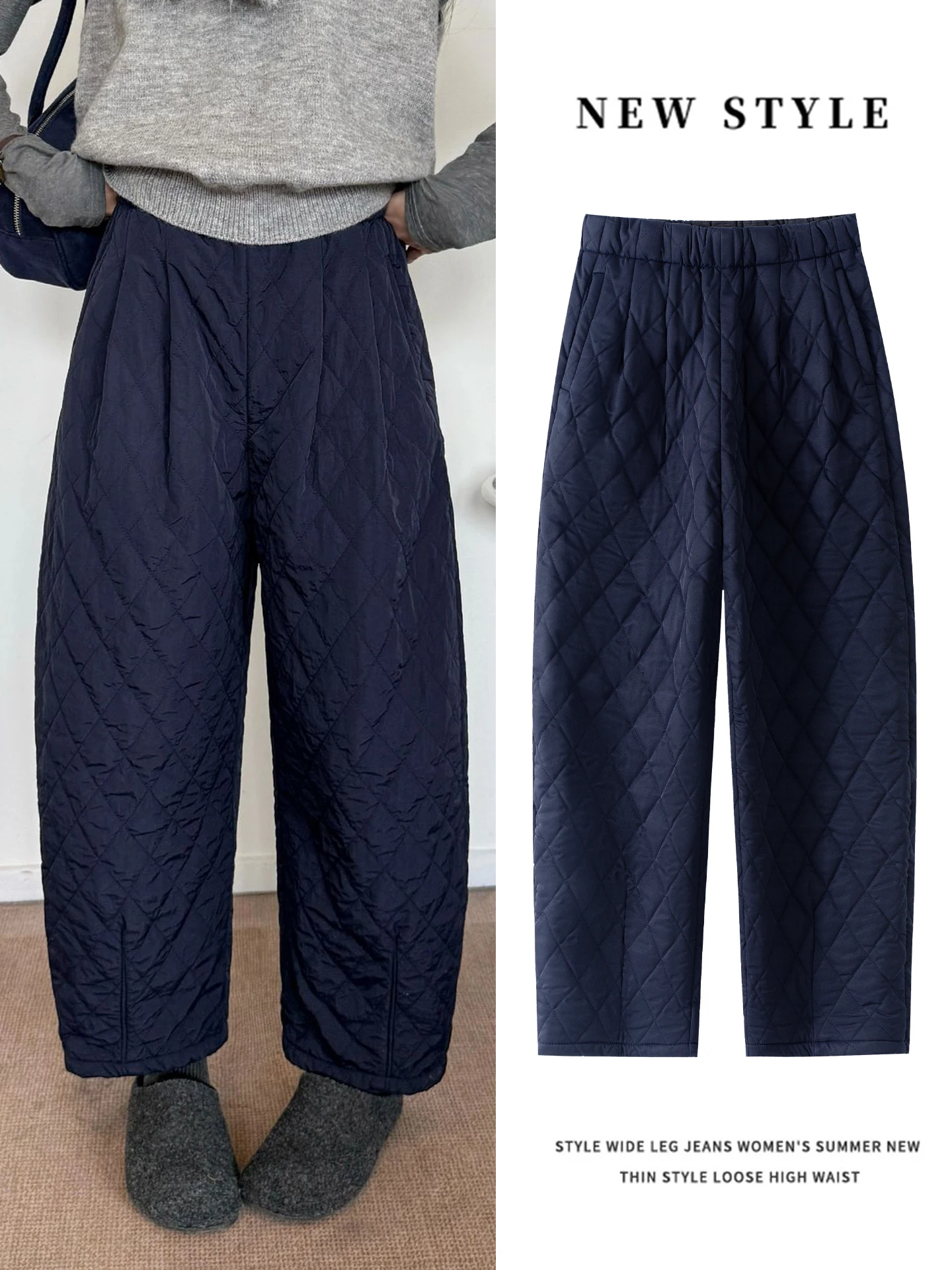 

Women's Fleece Lined Cotton Pants High Waist Casual Harlan Pants Outerwear Nine Points Knife Pants Winter Warm Breathable