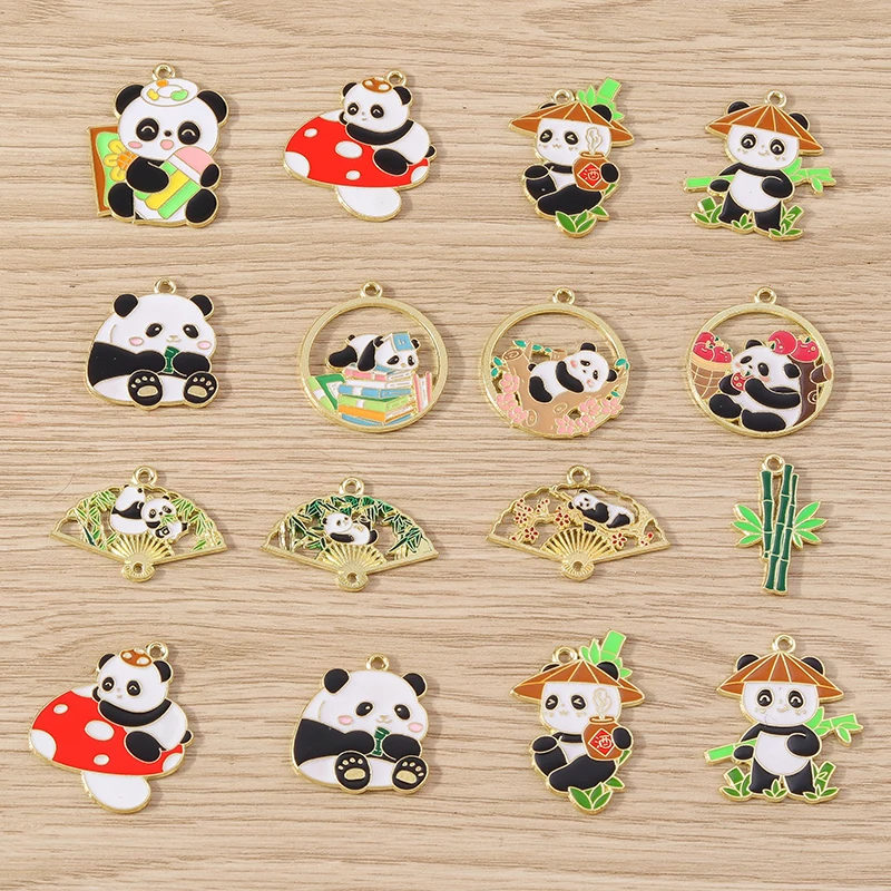 10 Stück gemischte Cartoon-Tieranhänger aus Emaille, Panda-Bambus-Anhänger für Schmuckherstellung, Ohrringe, Anhänger, Halsketten, DIY-Bastelzubehör – Detail 6