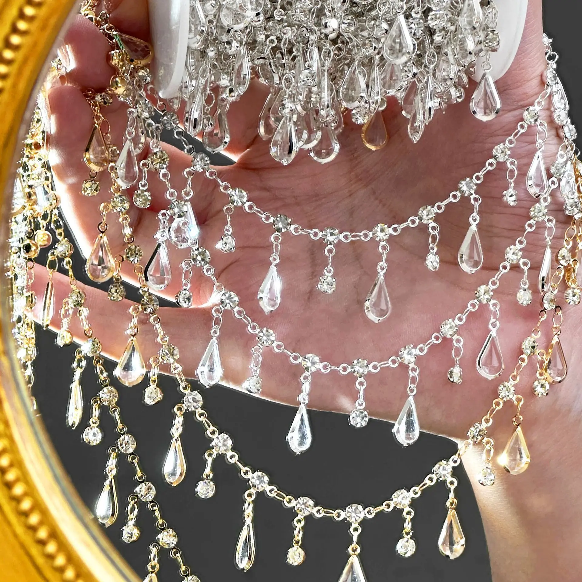 0.5/1/2M Luxury Water Drop Rhinestone Fringe Chain for DIY Necklace Earrings Waist Chains Jewelry Clothing Accessories