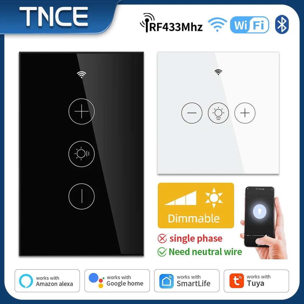 TNCE Tuya Wifi EU/US Smart Dimmer Switch Light Bezprzewodowy przełącznik ścienny Zdalny kontroler APP Sterowanie głosowe z Google Home Alexa