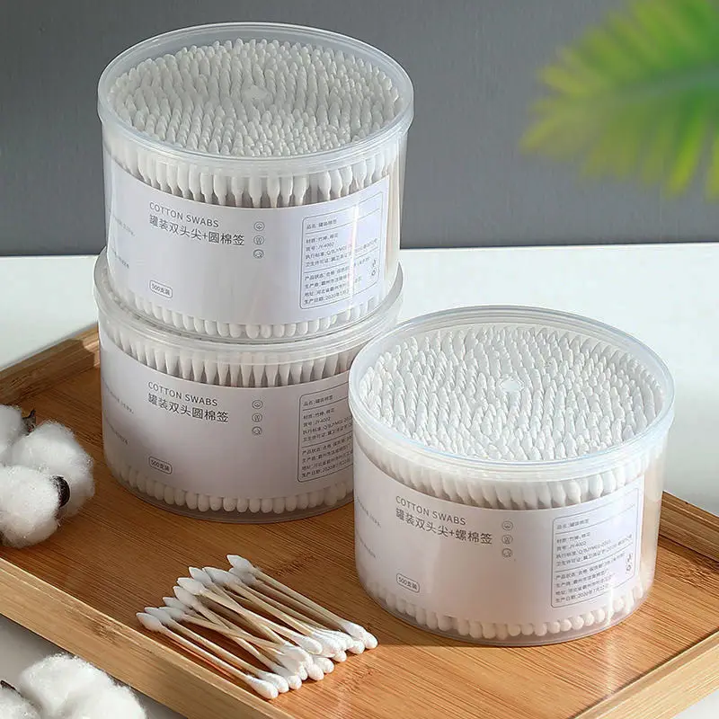 450Pcs/Box Double-ended Bamboo Cotton Swabs Stick Makeup Remover Pointed Spiral Head Ears Cleaning Health Care Household