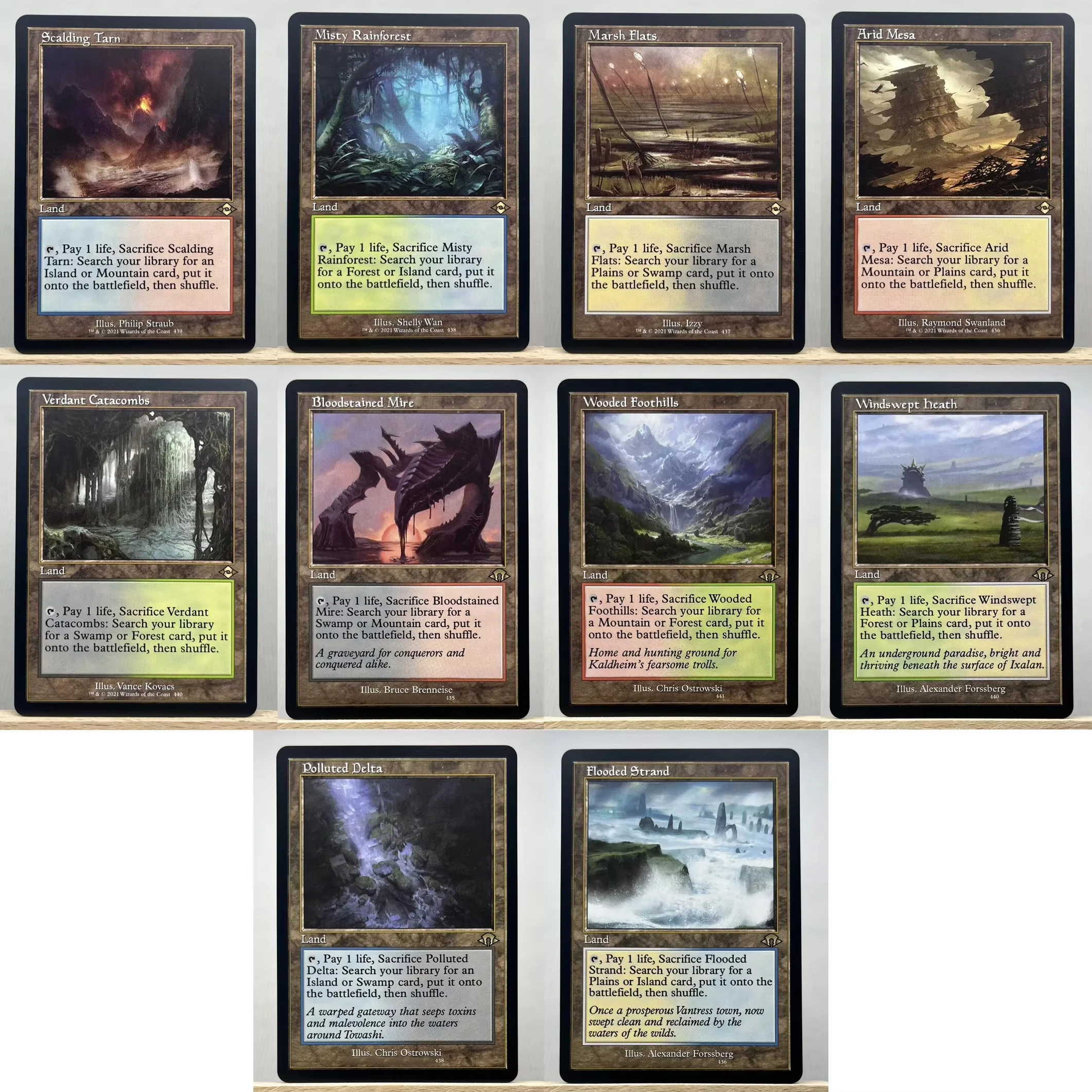 MH2 MH3 HOLO10-I02 tarjetas Tcg alemán mágico buscar tierras manchado de sangre Mire inundación hebra Arid Mesa el nethergoyf reunir