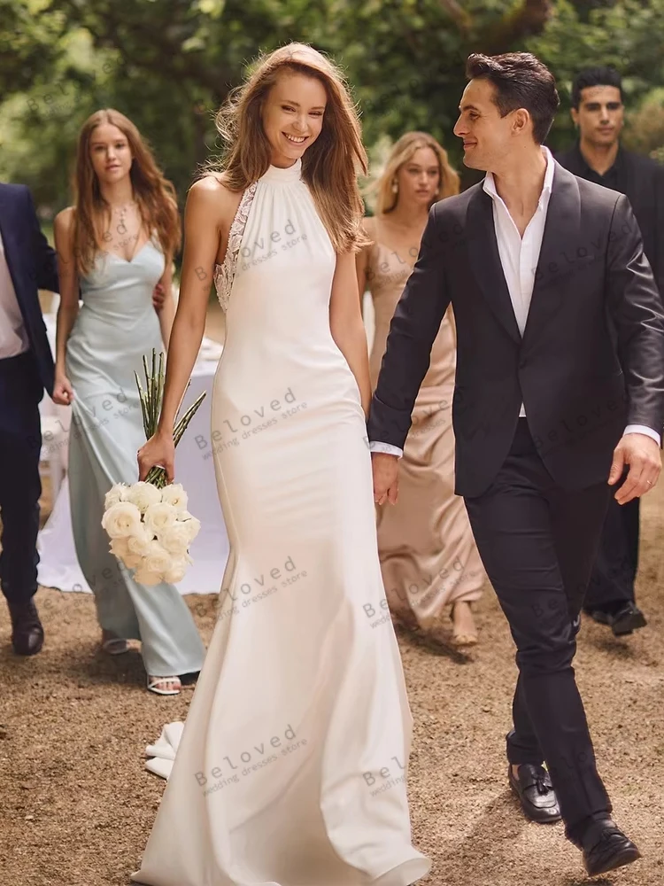 فساتين الزفاف الحديثة الساتان زي العرائس الدانتيل زينة بلا أكمام عارية الذراعين الجلباب براقة Vestidos De Novia مخصصة 2025