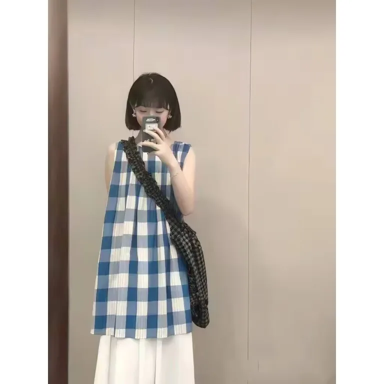 

High-End Women's Plaid Vest Base Shirt Commute Style Long Sleeve Artistic Fashion Spring Summer New Arrival T-Shirt