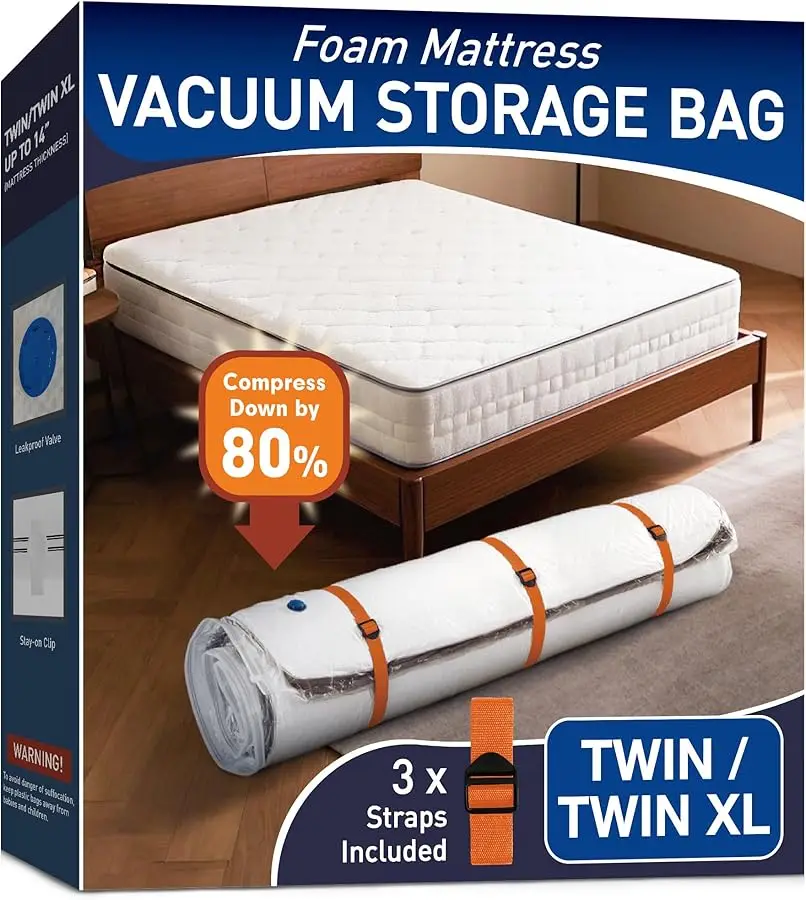 

Mattress acuum Storage Bag for Memory Foam, Latex and Hybrid Mattress, Easy Mo ing and Storage (Twin/Twin XL Size)