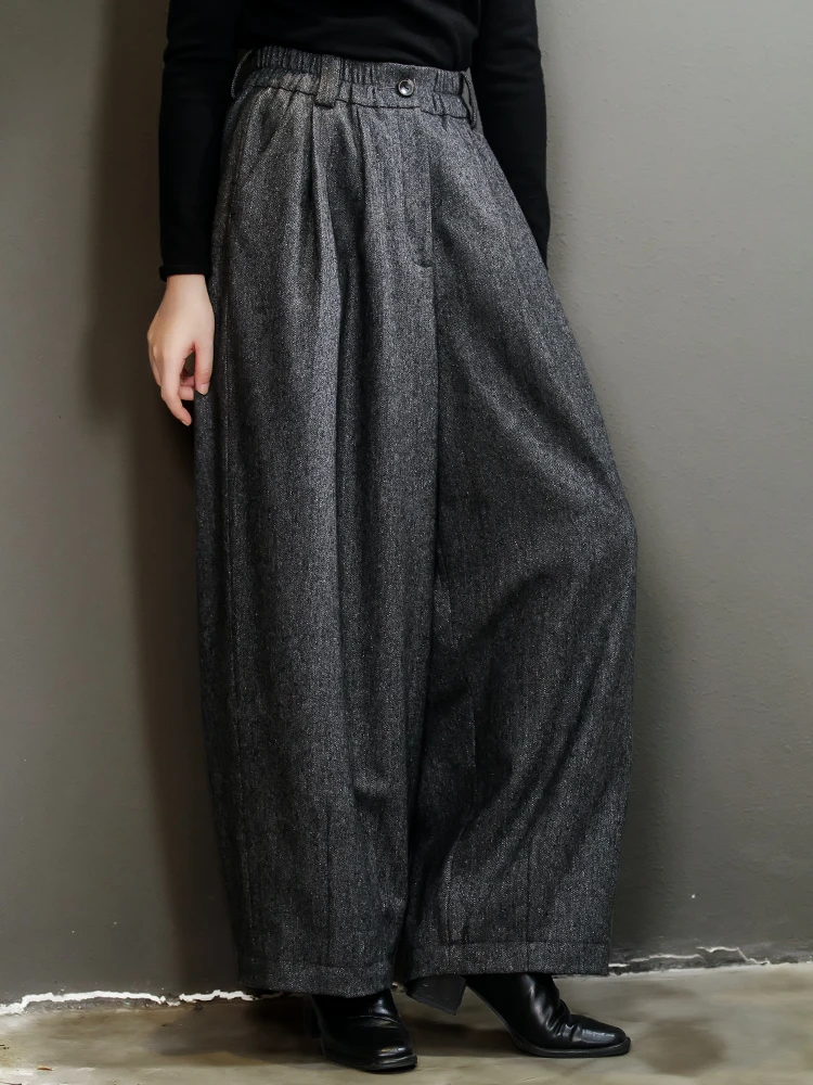 

Double Layer Woolen Trousers with Elastic Waist New Chinese Sle Autumn Winter Casual Pants Ladies High Quali Faion