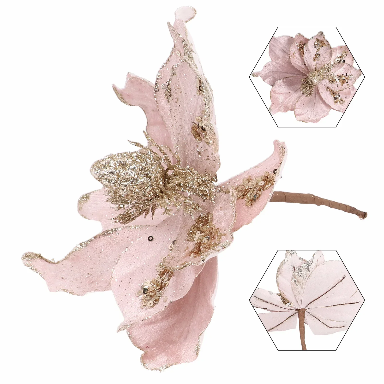 Gancho colgante de purpurina de flores de Navidad, decoración de árbol de fiesta de Navidad, adorno de adorno, decoraciones para el hogar, 1pc